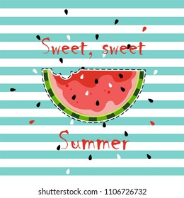 Sweet watermelon slice. Vector illustration.