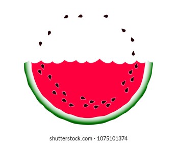 Sweet watermelon slice vector print illustration. Summer cartoon with black seeds of watermelon berry jumpink like fishes out of water. Ocean or sea fish summer abstract concept combined with melon.