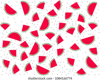 Sweet watermelon slice vector print illustration. Natural food element for summer diet. Minimal red and green water melon fruit. Vector dessert nutrition watermelon berry.