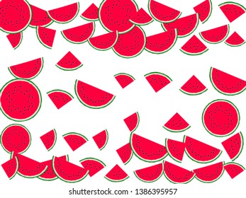 Sweet watermelon slice vector print illustration. Natural food element for summer diet. Cartoon red and green water melon fruit. Vector dessert nutrition watermelon berry.