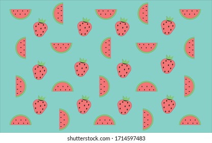Süße Wassermelone und Erdbeeren nahtlose Muster. Vektorillustration.
