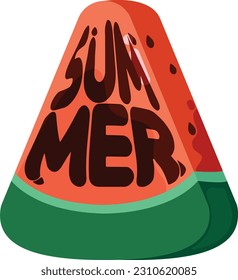 Sweet watermelon with text  SUMMER. Food vector illustration, print for sticker, mugs, cloth etc