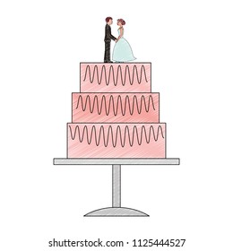 sweet wedding cake with couple dolls decoration