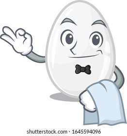 Sweet white egg Character working as a Waiter