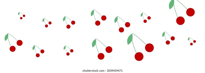 Sweet White Tasty Pattern Print Cute Cherries Textile Background. Organic Healthy Retro Fruit Vintage Colorful Repeat Summer Pattern. Spring Bright Dessert Green Red Vitamin Berries Wallpaper.