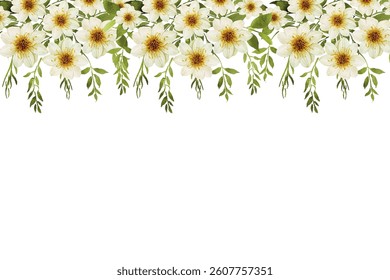 Sweet white watercolor flowers background vector for design.