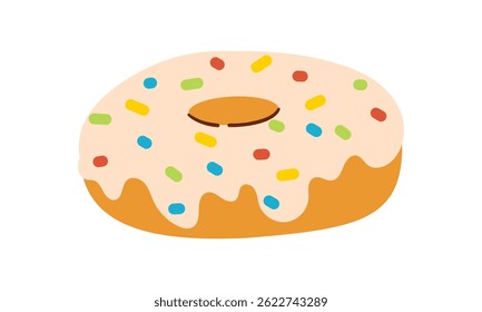 Doce rosca inteira, anel de rosca com glacê branco e doces polvilhas ilustração vetor