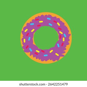 Sweet whole donut, donut ring with strawberry cream and sugar sprinkles vector illustration and very tasty