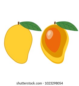 sweet whole mango and cut mango with leaf fruit icon vector.