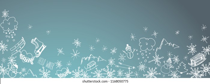 Sweet winter doodles full vector large banner