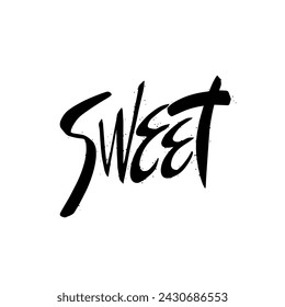 Sweet word black color text art. Hand drawn modern typography font. Vector art isolated on white background.