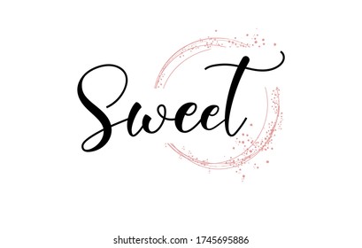 Sweet word handwritten with custom calligraphy. Creative Word for logotype, badge, icon, card, postcard, logo, banner with colorful Stars and Swoosh Vector Illustration Design. 
