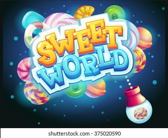 Sweet world game user interface GUI window candy shooter vector illustration