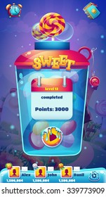 Sweet World Mobile Game User Interface GUI Level Completed Screen  For Video Web Design
