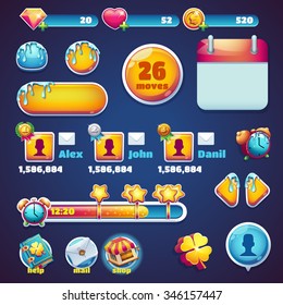 Sweet world mobile GUI set elements games - buttons for video or user interface and web design