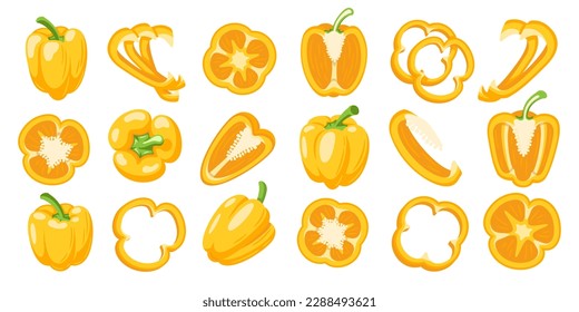 Sweet yellow bell peppers set isolated on white background. Bell peppers in Cartoon style. Vector illustration