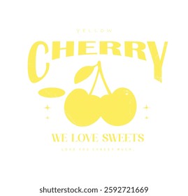  Sweet  yellow cherry artwork. Cherry fruit print. Organic food artwork for for t-shirt. Fruit vintage t-shirt design. 
