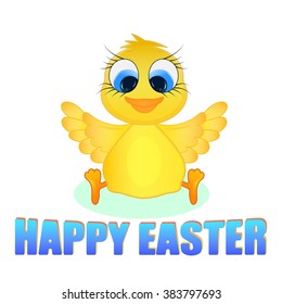 Sweet yellow easter chicken. Sign Happy Easter! 
Easter greeting card. Vector illustration. Isolated.