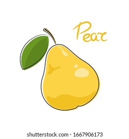 Sweet yellow pear and text Pear , fruit isolated on white background, vector illustration