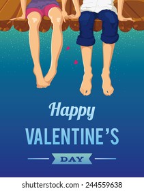 Sweet young couple on the bridge. Greeting card for a wedding or Valentine's day. EPS 10.