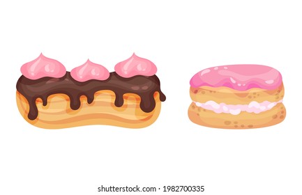 Sweet and Yummy Creamy Eclair Dessert Vector Set