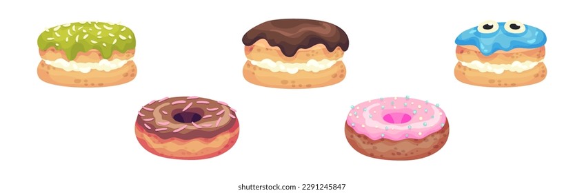 Sweet and Yummy Creamy Eclair and Donut Dessert Vector Set