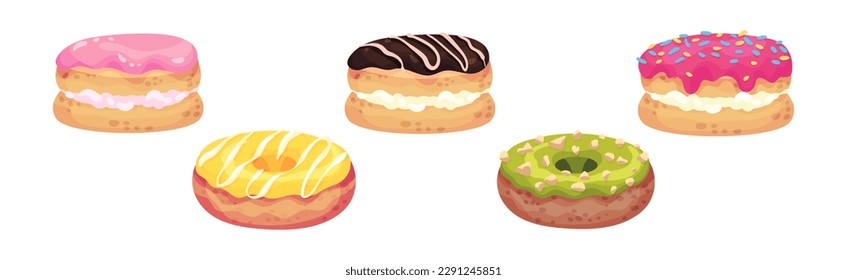 Sweet and Yummy Creamy Eclair and Donut Dessert Vector Set