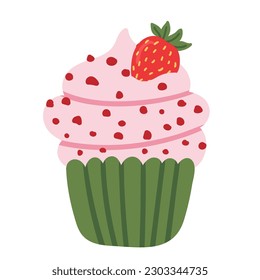 Sweet yummy cupcake, creamy cake, muffin vector ilustration. Flat style cartoon cake icon isolated on white background