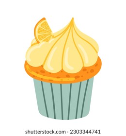 Sweet yummy cupcake, creamy cake, muffin vector ilustration. Flat style cartoon cake icon isolated on white background