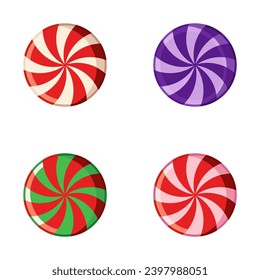 Sweeten your designs with this delightful vector illustration featuring four candies on a solid background.  Perfect for cards, banners, and more! Round candies on the white solid background. 