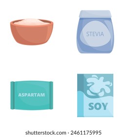 Sweetener alternative icons set cartoon vector. Food substitute in package. Healthy eating