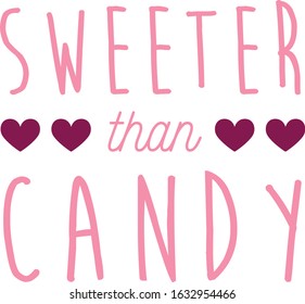 sweeter than candy heart typography for girls graphic tee