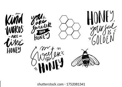 Sweeter Than Honey. Honey, Your Soul Is Golden. Kind Words Are Like Honey. Bee Illustration