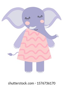 Sweetest baby elephant in the hat. illustration in Scandinavian style. Funny, cute poster.