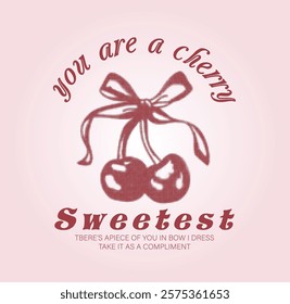 Sweetest Cherry with text print mixed together t-shirt print design, Halftone cherry , vintage graphics design art, women's fashion design for fruit print trend , summer t-shirt design, 