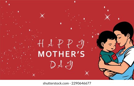 The Sweetest State of Mother and Child Relationship. Loving Expression of a Mother Who Loves Her Child. The Loving Hug of a Mother Who Loves Her Child. Vector greeting design for mothers day
