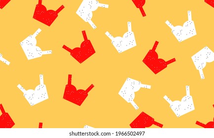 Sweetheart bralette, retro-style clothing on yellow sand background seamless pattern for any design purposes. Stylish minimalist background. Summer vacation flat design vector pattern
