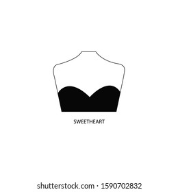 Sweetheart dress vector icon on white background. Flat vector off the shoulder dress icon symbol sign from modern clothes collection for mobile concept and web apps design.