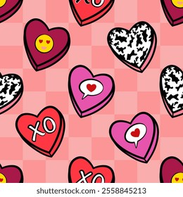 Sweetheart expressions love themed Valentines seamless pattern.