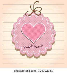 Sweetheart label, on notebook page background. Vector Illustration
