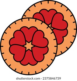 Sweethearts Strawberry Jam Biscuits concept, vector icon design, Bakery and Baked Goods symbol, Culinary and Kitchen Education sign, Recipe development stock illustration