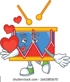 A sweetie independence day drum cartoon character holding a heart