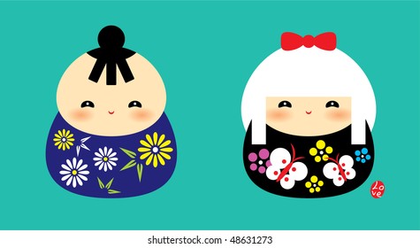 sweetie kokeshi couple doodle