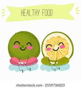 Sweetie, lemon fruit cute funny cheerful characters. Vector hand drawn illistration.