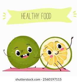 Sweetie, lemon fruit cute funny cheerful characters. Vector hand drawn illistration.