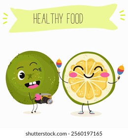 Sweetie, lemon fruit cute funny cheerful characters. Vector hand drawn illistration.