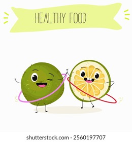 Sweetie, lemon fruit cute funny cheerful characters. Vector hand drawn illistration.