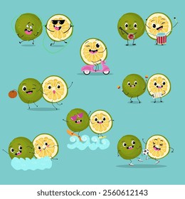 Sweetie, lemon fruit cute funny cheerful characters. Vector hand drawn illistration.