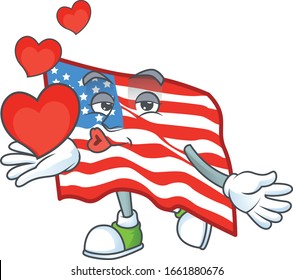 A sweetie USA flag cartoon character holding a heart