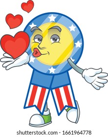 A sweetie USA medal cartoon character holding a heart